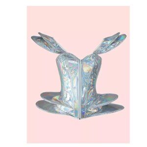 NEW Silver PU Holographic Corset – Cosplay, Halloween, Festival, Dance Sz Medium